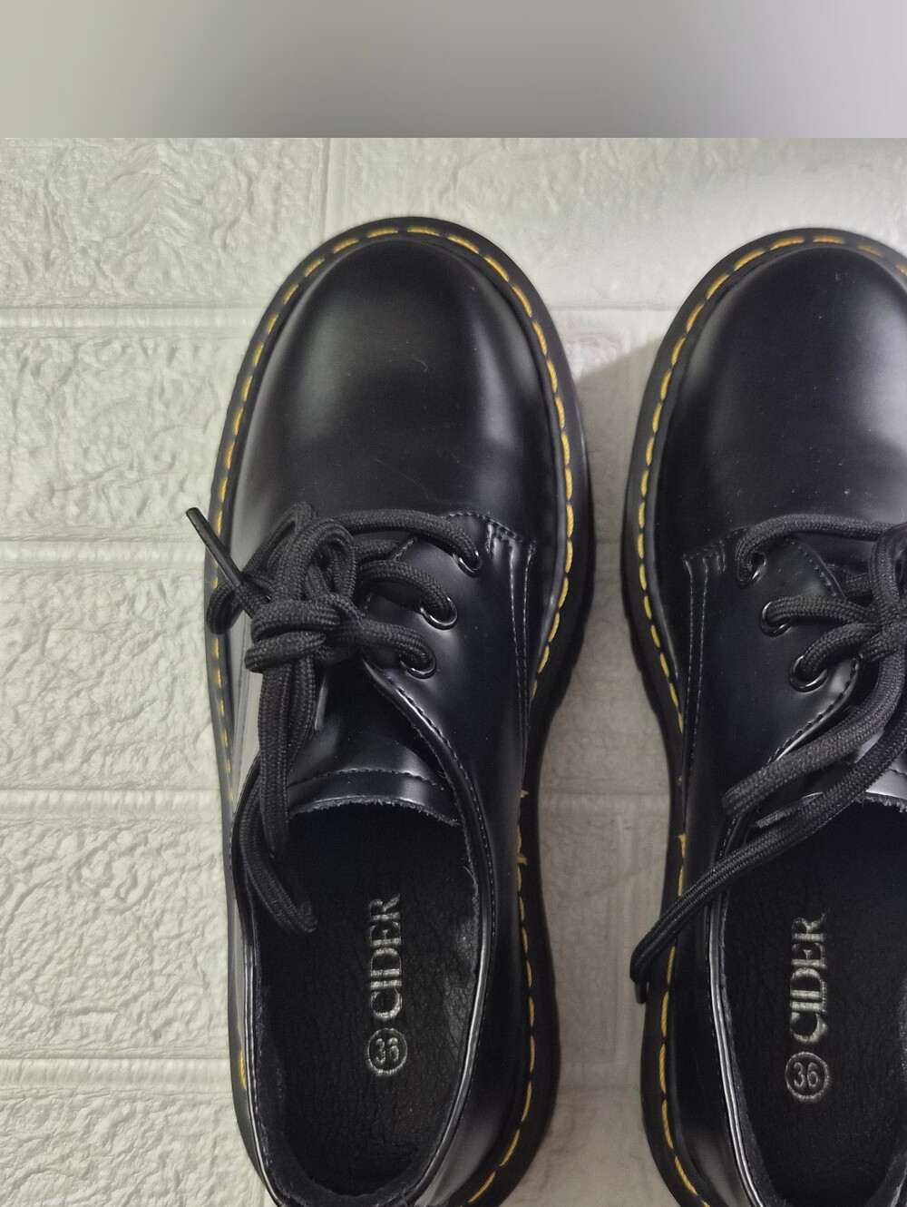 Ankle Stompers Black Yellow contrast Stitch Lace up thick soles Size 5.5 Nwob